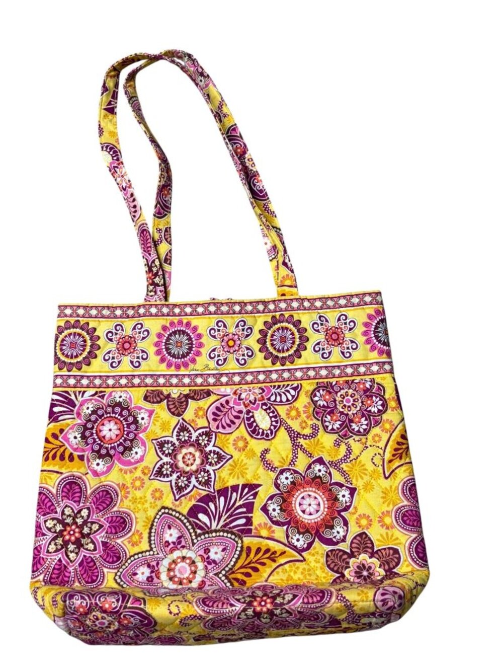 Vera Bradley Tote Shoulder Bag Bali Gold Quilted Floral Paisley Yellow Purple